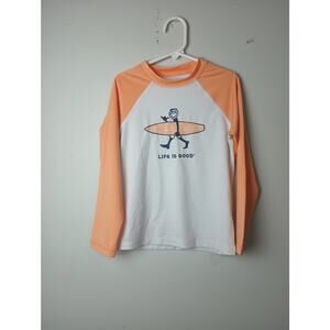 Life is Good Boys Rash Guard Swim Top Surf Guy Orange White Long sleeve Size 6